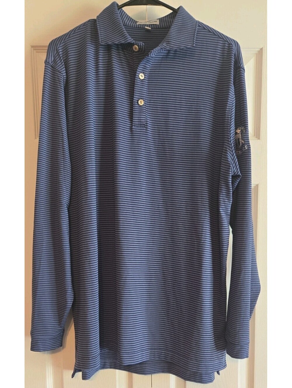 Peter Millar Long Sleeve Striped Polo Blue sz L Golf Tippecanoe Country Club